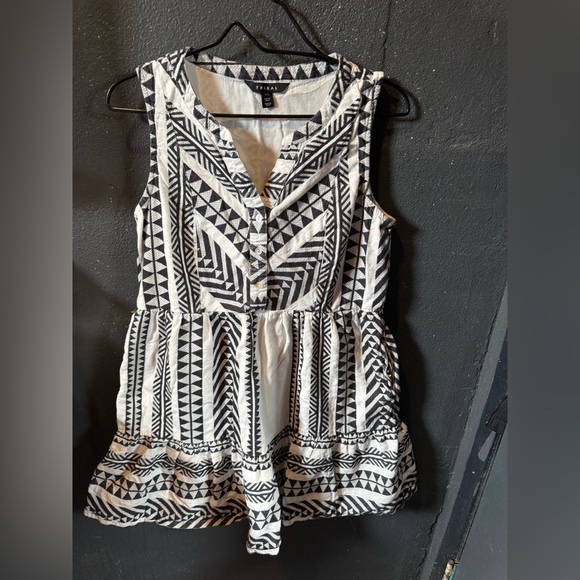 Tribal Black and White Geometric Sleeveless Sundress - Picture 1 of 4